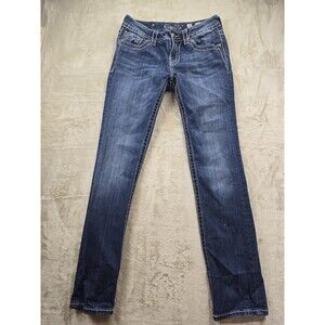 Miss Me Jeans Women’s 28 Blue Denim Signature Straight Rhinestone Embroidered